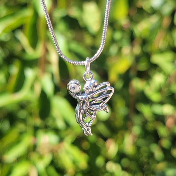 Fairy holding Rainbow Moonstone Sterling Silver Pendant - Picture 2 of 3